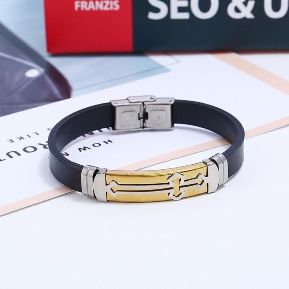 Gold and Silver Stainless Steel Cross Bracelet